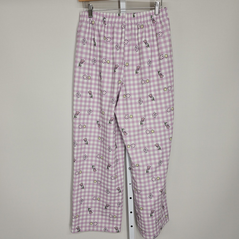 Dazy Womens XL Pink‎ Gingham Floral Print Pajama Pants Elastic Waist Loungewear